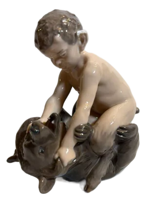 Mid 20th Century Royal Copenhagen Faun With Bear Porcelain Figurine #648