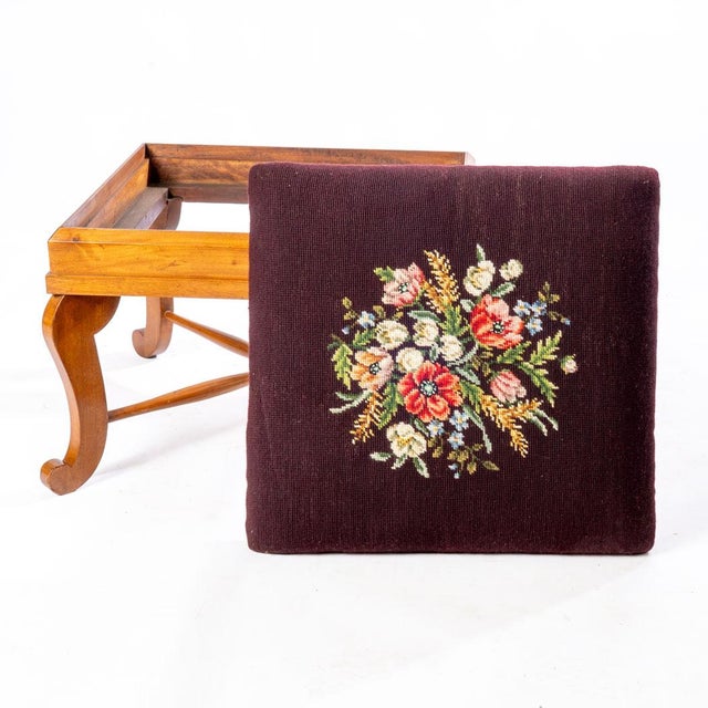 Brown Antique Needlepoint Stool For Sale - Image 8 of 10