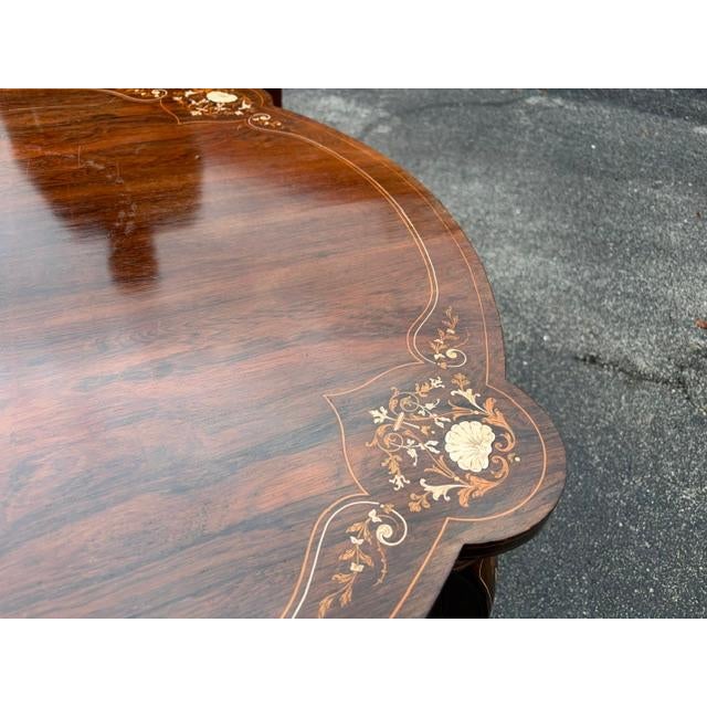 English Late 19th Century Superb Quality English Rosewood Center Table String Inlay With Flowers For Sale - Image 3 of 4