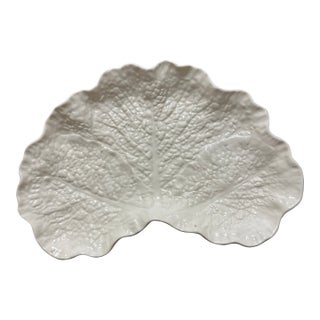 Vintage Spode Savoy White Crescent Plate or Trinket Tray Embossed Cabbage Leaf England For Sale