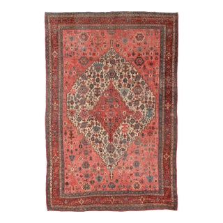 Antique Tribal Persian Nomadic Halvai Bidjar Pink & Beige Rug, DATED C. 1895, 7.9 x 11.7 For Sale