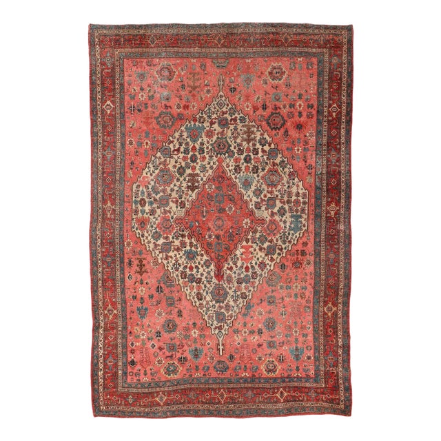 Antique Tribal Persian Nomadic Halvai Bidjar Pink & Beige Rug, DATED C. 1895, 7.9 x 11.7 For Sale