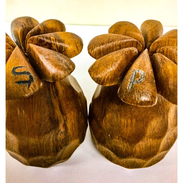 Wood Vintage Wood Carved Pineapple Shaped Shakers - A Pair For Sale - Image 7 of 9