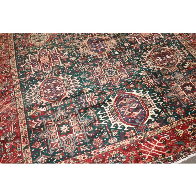 Textile Emerald Green Vintage Persian Heriz rug no. 10949 For Sale - Image 7 of 13
