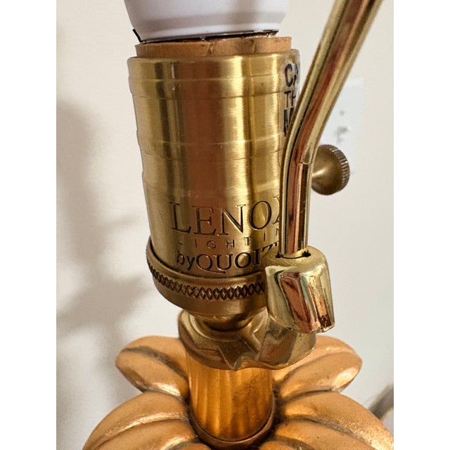 Ceramic Vintage Quoizel Lenox Porcelain Table Lamp With Fringe Shade & Angel Finial For Sale - Image 7 of 11