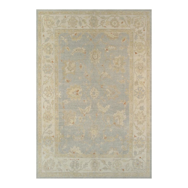 Pasargad Home Oushak L. Blue Wool Area Rug- 9' 0" X 13' 2" For Sale