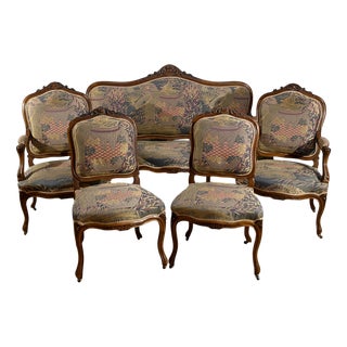 Louis XV Living Room Set in Walnut, 1920s, Set of 5 For Sale