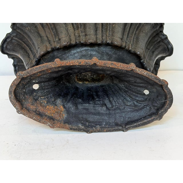 Antique French Neoclassical Cast Iron Fluted Garden Urns, Circa 1900 a Pair For Sale In Chicago - Image 6 of 7