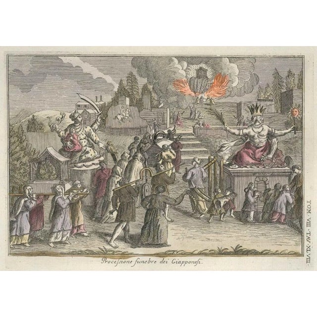 Japanese funeral procession etchings, hand-watercoloured. Vol. Viii, plate xlviii image dim: cm 25.5 x 18; sheet dim: cm...