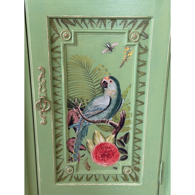 Habersham Cabinet Custom Painted With Tropical Birds and Leopards For Sale - Image 10 of 11