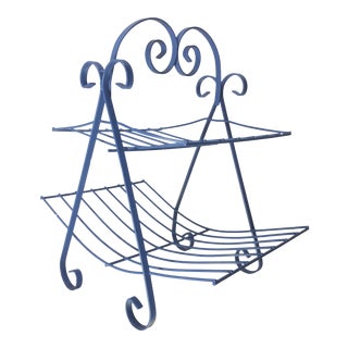 Mid 20th Century Two Shelf Wrought Iron Firewood Holder/Magazine Rack in French Blue For Sale