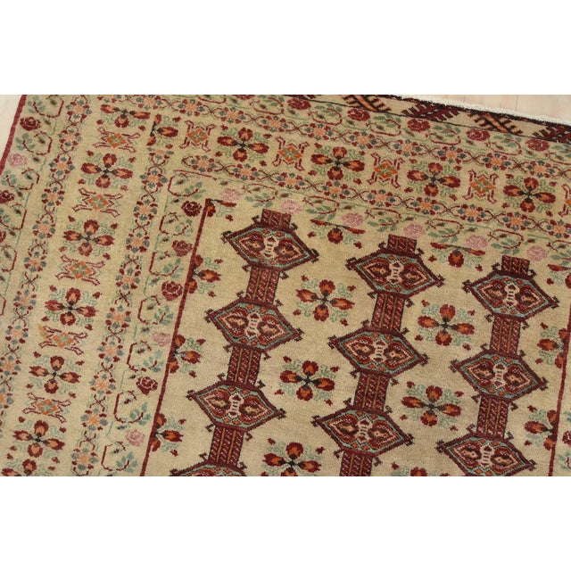 Turkmen Rug 4’2” X 6’4” Ivory Wool Vintage Tribal Hand-Knotted Carpet For Sale In Philadelphia - Image 6 of 13