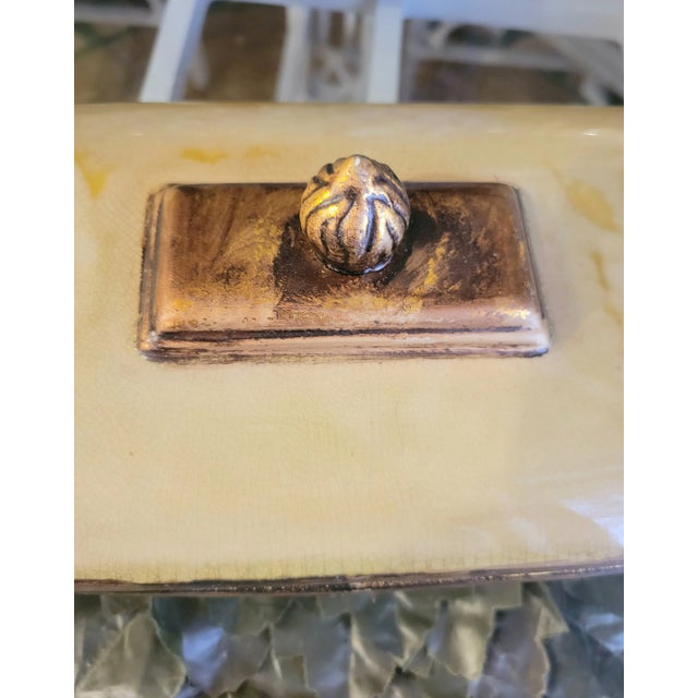 Maitland - Smith Vintage Ceramic Pale Yellow, Green Gold Fleur De Lis Decorative Storage Box For Sale - Image 4 of 10