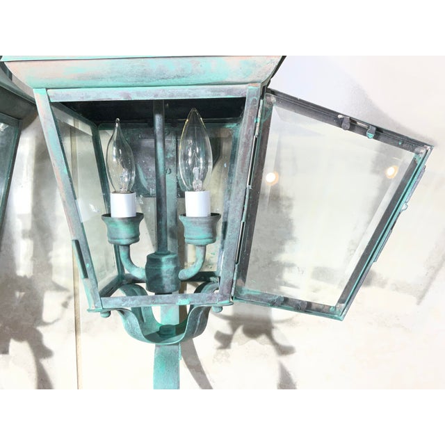 Pair of Vintage Solid Brass Outdoor Wall Lanterns - 22”h X 7”.5 W X 7”.5 D For Sale - Image 12 of 15