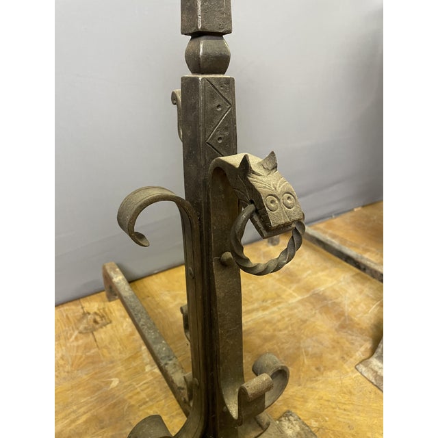 1930s Wrought Iron Andirons, 1930, Set of 2 For Sale - Image 5 of 8