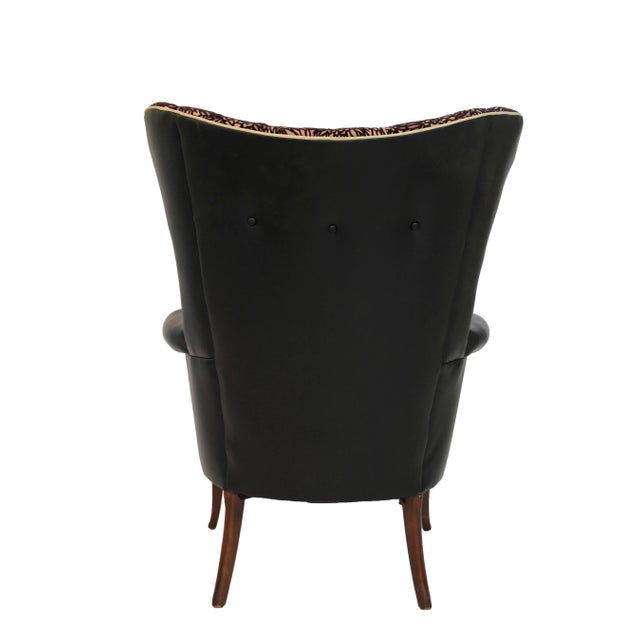 1950s 1950s Vintage Black Leather Wingback Accent Chair For Sale - Image 5 of 12