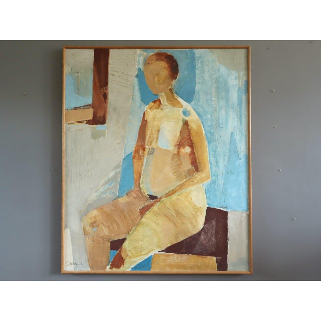 ASTRID Size: 32.5 x 27 inches (including frame) Oil on canvas A brilliantly executed and emotive mid-century modernist...