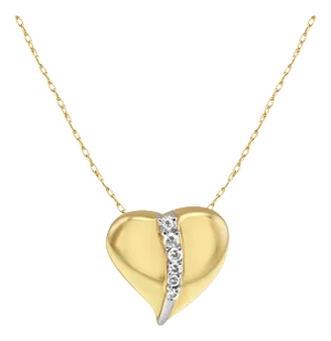 Bubble Heart Shaped Diamond Necklace .20cttw 14k Yellow Gold 16"