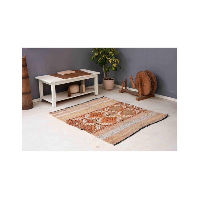 Mid-Century Modern Decorative Vintage Embroidered Kilim Rug - 4`7″ X 4`11″ Ft. For Sale - Image 3 of 6