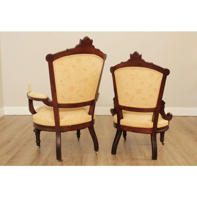 Cream Antique Victorian His & Hers Walnut Armchairs - A Pair For Sale - Image 8 of 13