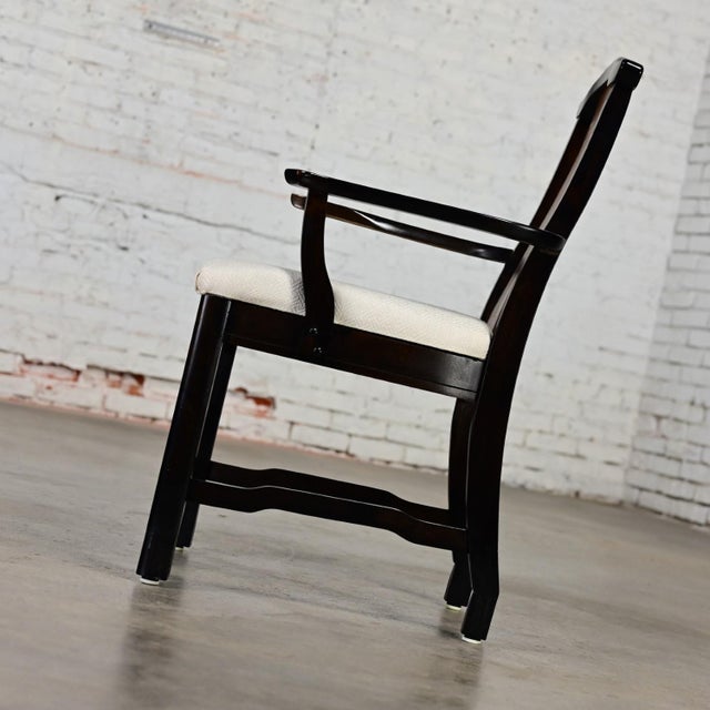 Broyhill Late 20th Century Chinoiserie Broyhill Ming Style Yoke Back Dining Side Armchair Ebony Colored Frame For Sale - Image 4 of 12