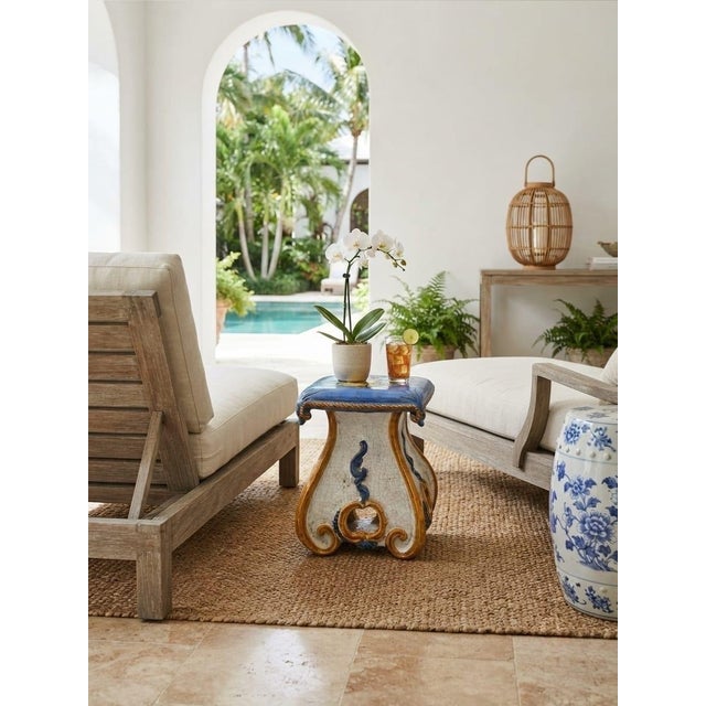 Vintage Italian Majolica Hand-Painted Ceramic Fruit Stool & Side Table For Sale - Image 10 of 12