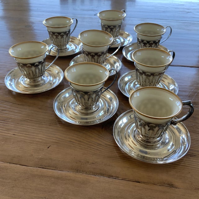 Antique Wagoner Sterling Silver and Lenox Demitasse Cups and Saucers Set- 16 Pieces For Sale - Image 12 of 12