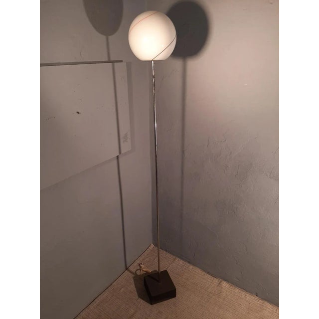 Floor Lamp with Cast Iron Base and Glass with Colored Lines by Roberto Pamio for Leucos, 1960s, in Very Good conditions....