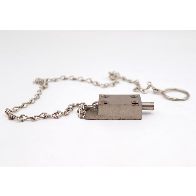 Traditional Olde New Nickel Plated Steel Spring Bolt Cabinet Latch With Chain For Sale - Image 3 of 8