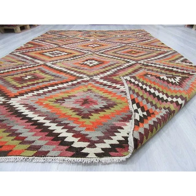 Handwoven Vintage Colourful Turkish Kilim Area Rug - 6'9" x 10'5" For Sale In Los Angeles - Image 6 of 6