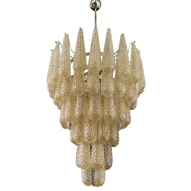 Vintage Italian Murano Chandelier with 75 Amber Glass Petals, 1990s For Sale