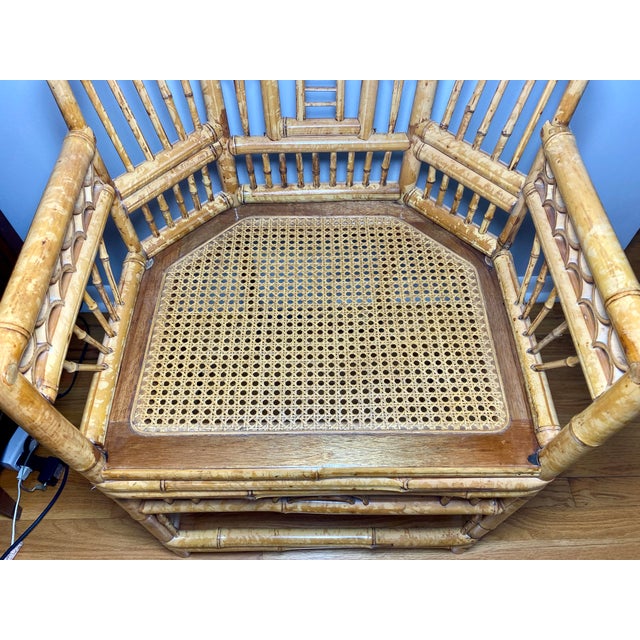 Wood Mid 20th Century Vintage Brighton Pavilion Style Chinese Chippendale Rattan & Woven Cane Armchair For Sale - Image 7 of 12