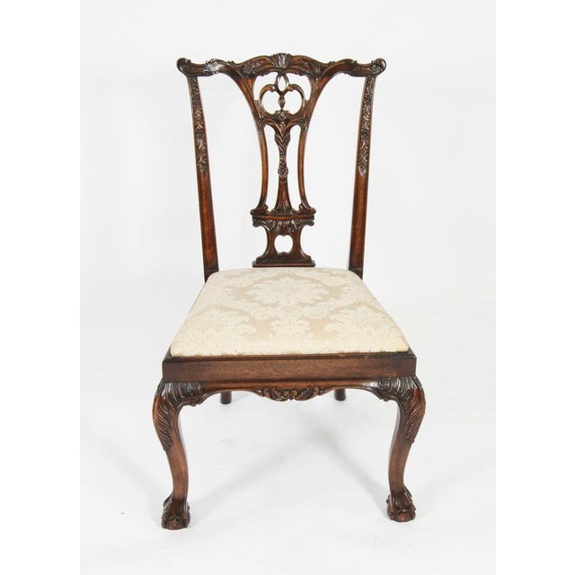 Vintage 20th Century 12ft Twin Pillar Mahogany Dining Table & 12 Chippendale Chairs, Set of 13 For Sale - Image 16 of 18