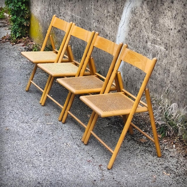 Wood Vintage Folding Chairs in Beech and Cane from Habitat, 1980s, Set of 4 For Sale - Image 7 of 18