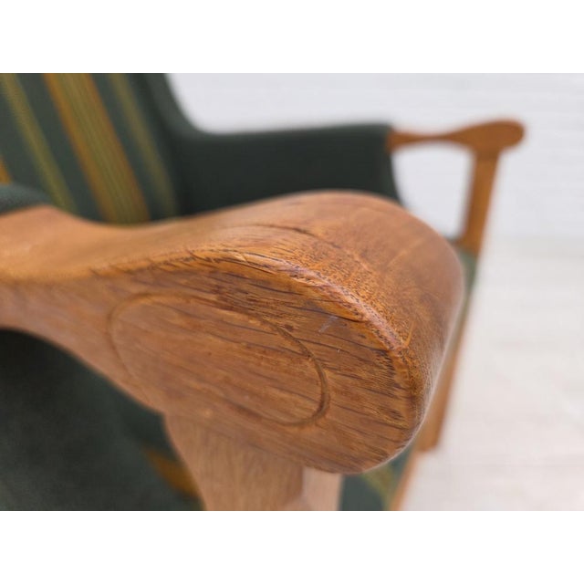 Mid-Century Modern Danish Armchair in Green Furniture Wool and Oak Wood, 1970s For Sale - Image 3 of 18