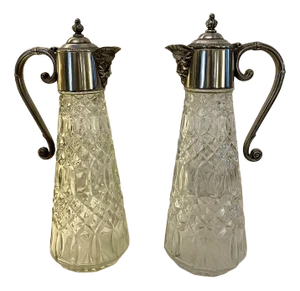 Edwardian Silver-Plated and Cut Glass Claret Jugs, 1910s, Set of 2