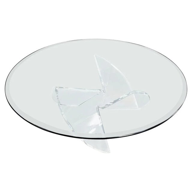 Heavy Thick Bent Lucite Propeller Shape Round Glass Top Coffee Table For Sale - Image 13 of 13