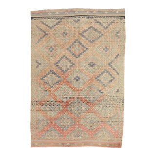 Mid 20th Century Faded Vintage Embroidered Kilim Rug For Sale