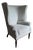 Neoclassical Hepplewhite Style Fluted-Leg Wingback Chair in Neutral Gray Linen Weave For Sale