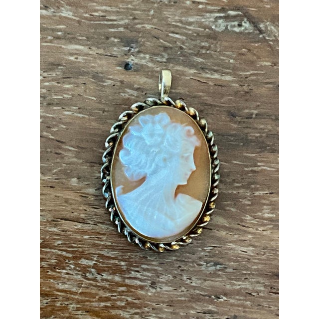Metal Vintage Victorian 12k Handcarved Cameo Pendant Brooch For Sale - Image 7 of 11