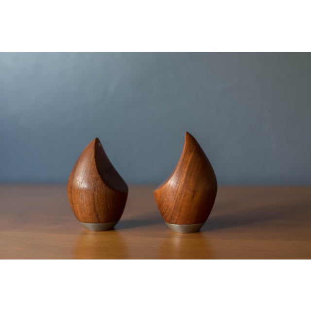 Vintage Sculptural Solid Teak Salt and Pepper Shaker Set by p.j. Østergaard For Sale In Monterey, CA - Image 6 of 9