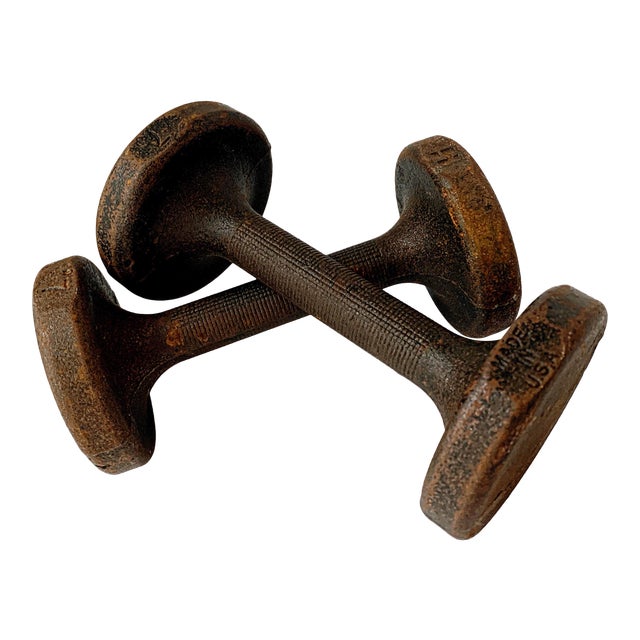 Antique Cast Iron Dumbbell Weights 7 Lb Each, a Pair Chairish