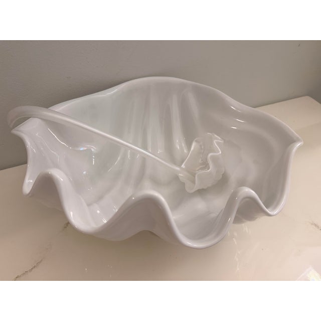 Mid Century Italian Porcelain Clamshell Punch Bowl With Ladle. For Sale In Miami - Image 6 of 11