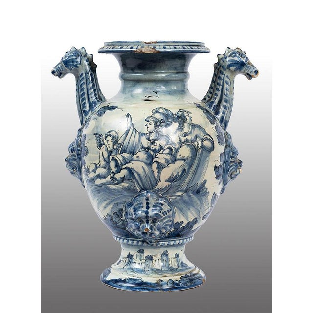 Ceramic Antique 18th Century Stagnone Vase in Glazed Maiolica with Two Handles, Albisola For Sale - Image 7 of 7