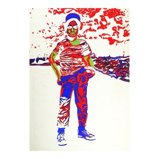 Late 20th Century Abstract Red and Blue Figure Painting For Sale