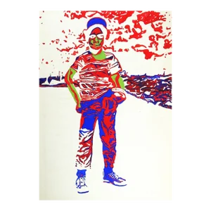 Late 20th Century Abstract Red and Blue Figure Painting