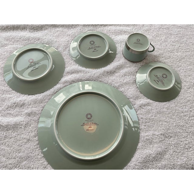 Charles Fields Haviland 4 Place Settings of 5 Piece CH.Field Haviland Limoges, Giverney Celadon Body , Platinumbands/Trim For Sale - Image 4 of 4