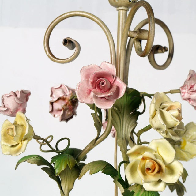 Antique Art Nouveau Italian Iron and Ceramic Ceiling Lamp For Sale - Image 6 of 10