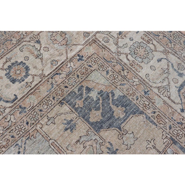 Large Serapi Design Rug With Camel Field and Blue Medallion Pattern 12'3"x14'7" For Sale - Image 17 of 17