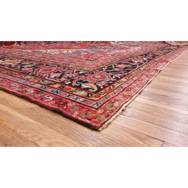 Textile Antique Persian Heriz Handmade Wool Oriental Red, Navy & Light Blue Rug For Sale - Image 7 of 7